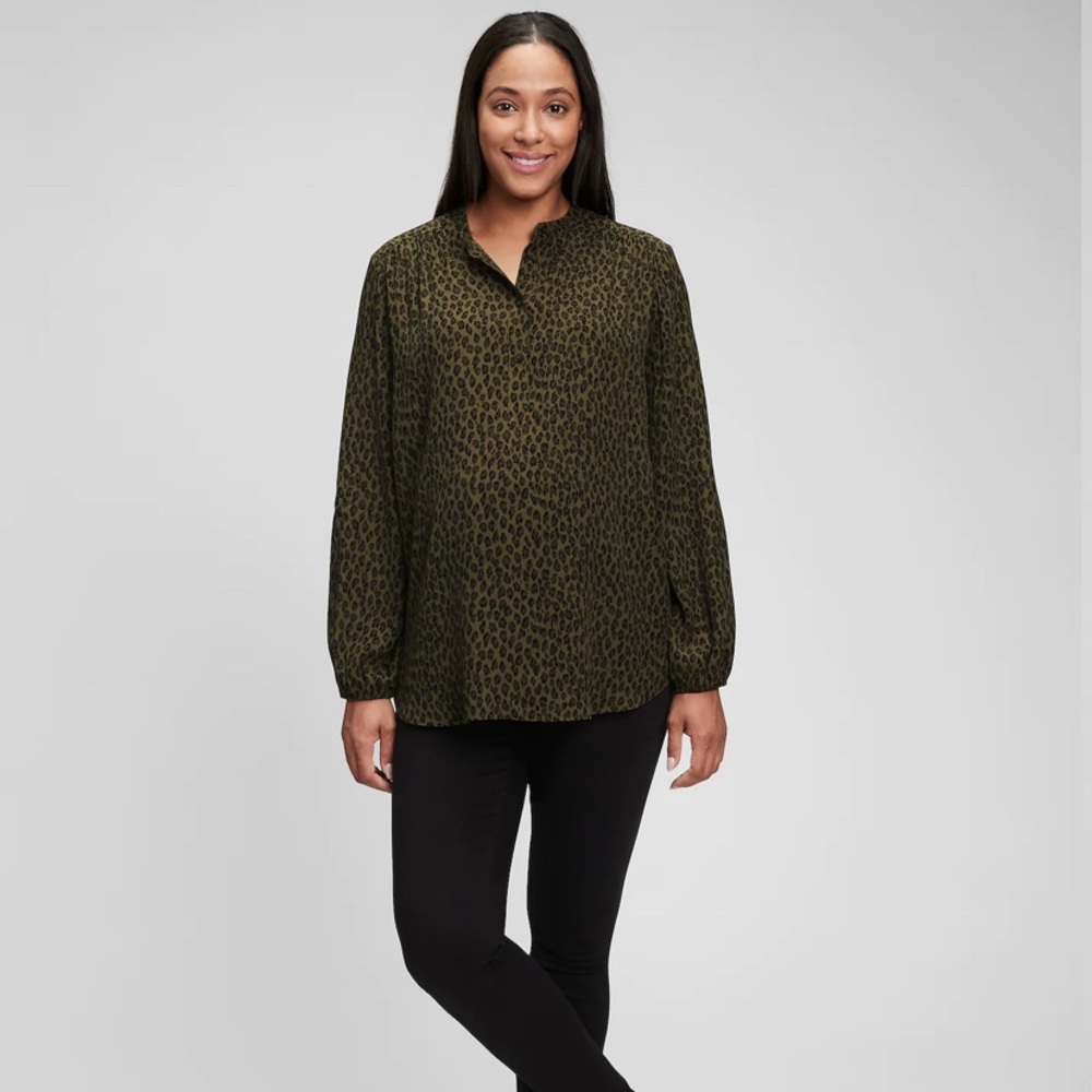 Gap Maternity Leopard Print Split Neck Top - image 4